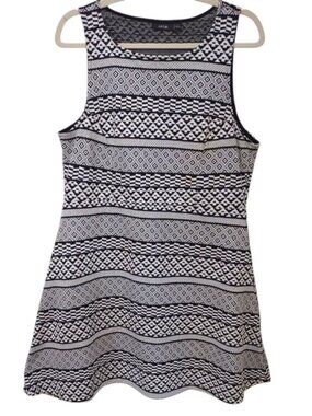 Apt. 9 Black and White Geometric Patterned Jacquard Sleeveless Fit & Flare Dress